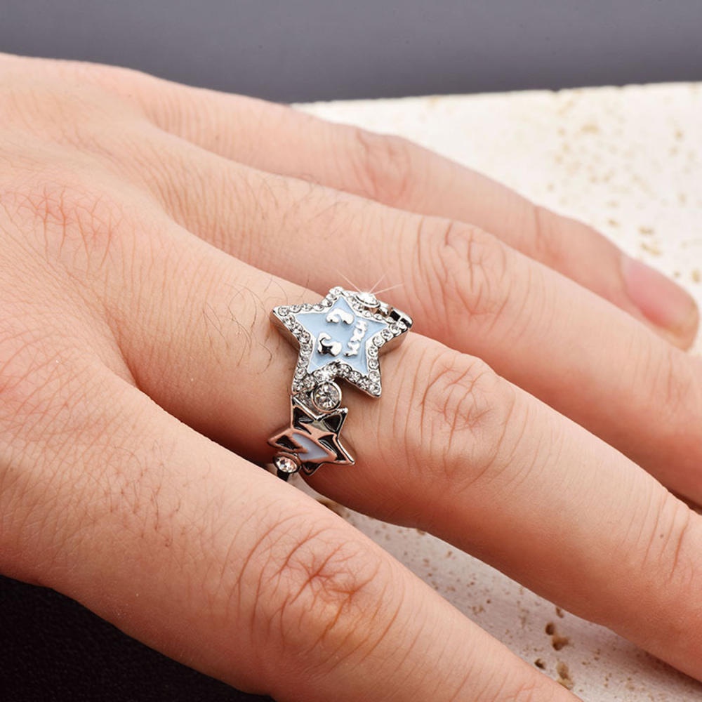 Nhẫn Hở Y2k Hình Ngôi Sao Năm Cánh Phát Sáng Trong Bóng Tối Phong Cách Punk Cổ Điển