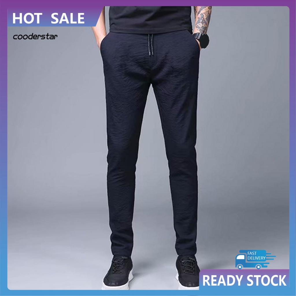 Quần Dài Ống Đứng Vải Lụa Mát Mỏng Phối Dây Rút Thời Trang Mùa Hè Cho Nam