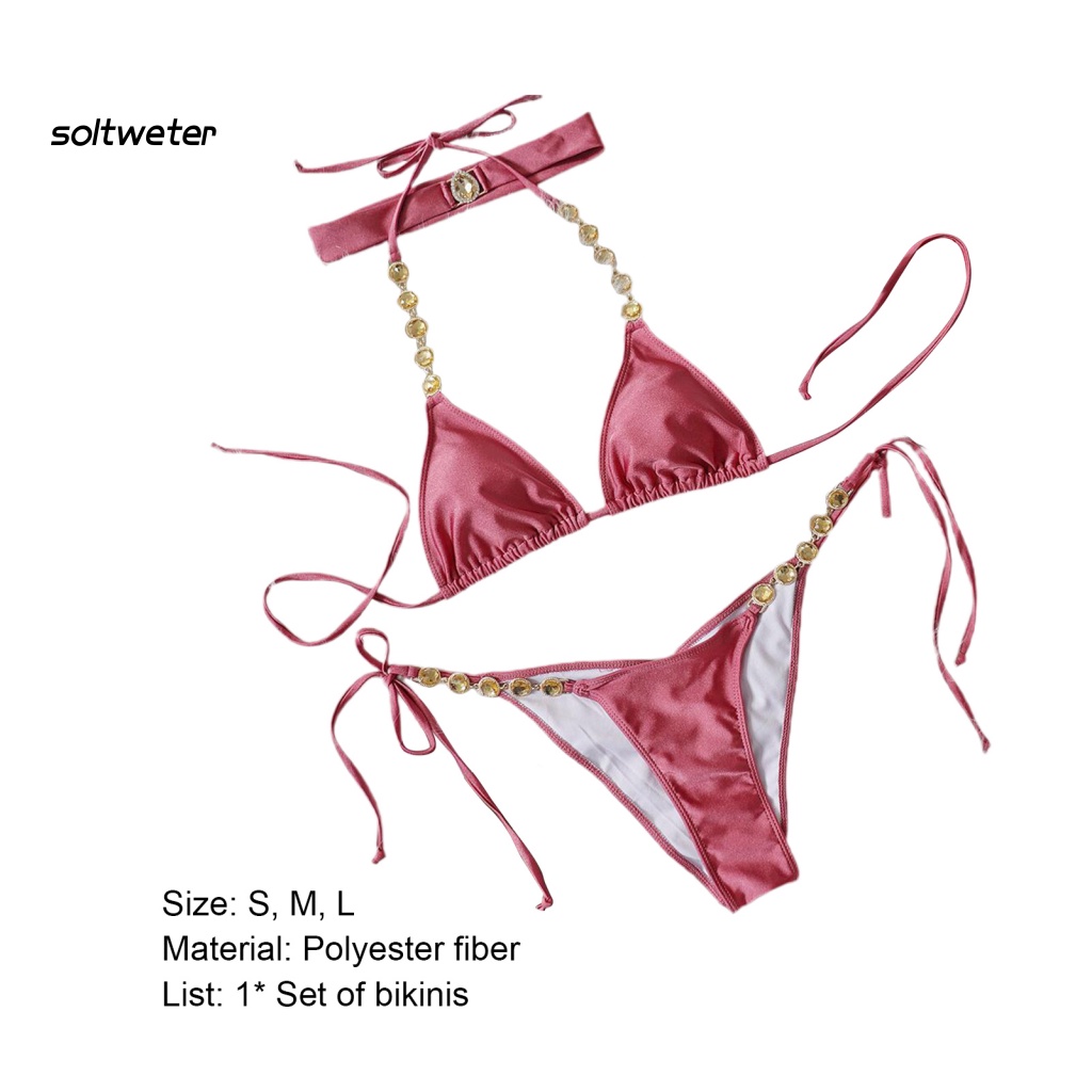 Bộ Đồ Bơi 2 Mảnh Màu Sắc Trơn Đính Đá Cổ Điển Tùy Chỉnh Thời Trang Quyến Rũ Cho Nữ