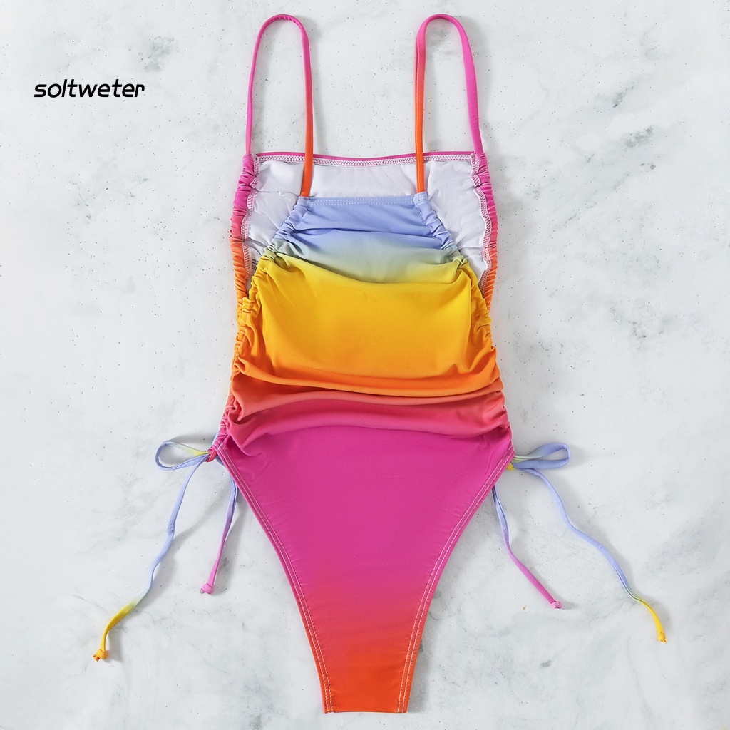St Bộ Đồ Bơi Bikini Một Mảnh Dây Rút Màu Gradient Dành Cho Nữ
