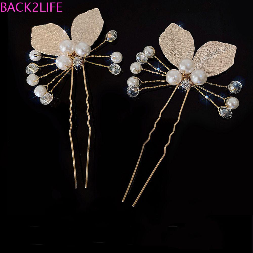 BACK2LIFE Trâm Cài Tóc Chữ U Hình Chiếc Lá Đính Đá Phong Cách Retro Hàn Quốc Cho Cô Dâu