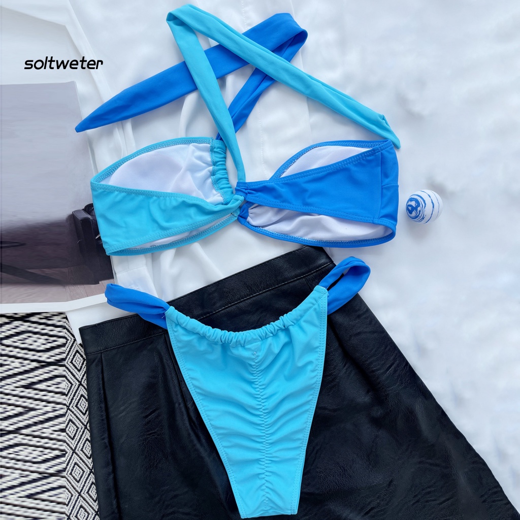 1 Bộ Bikini Hai Mảnh Có Đệm Ngực Không Gọng Màu Sắc Tương Phản Gợi Cảm Cho Nữ