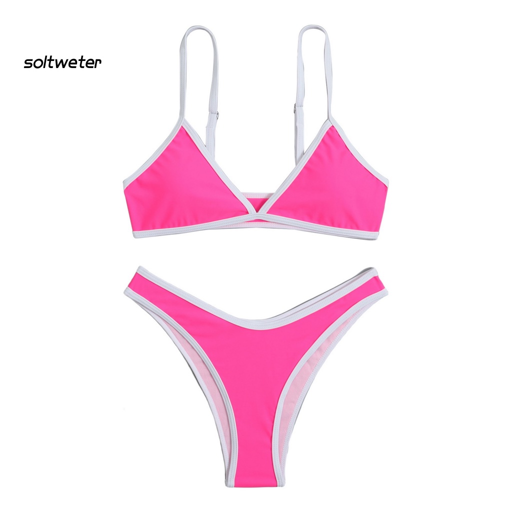 1 Bộ Đồ Bơi Hai Mảnh Không Gọng Có Mút Đệm Màu Sắc Tương Phản Dành Cho Nữ
