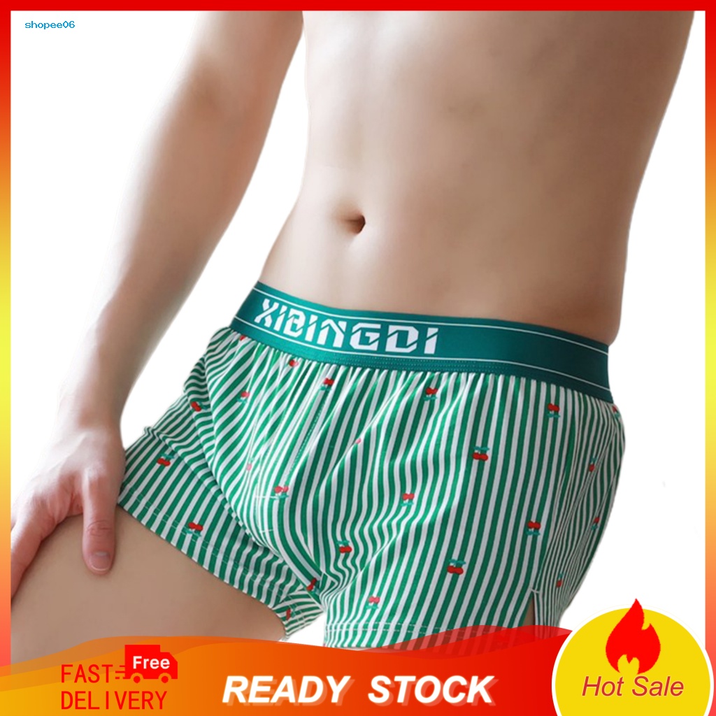 Quần Lót Boxer Lưng Thun Dáng Rộng Thoải Mái In Họa Tiết Cherry Kẻ Sọc Dọc Cho Nam
