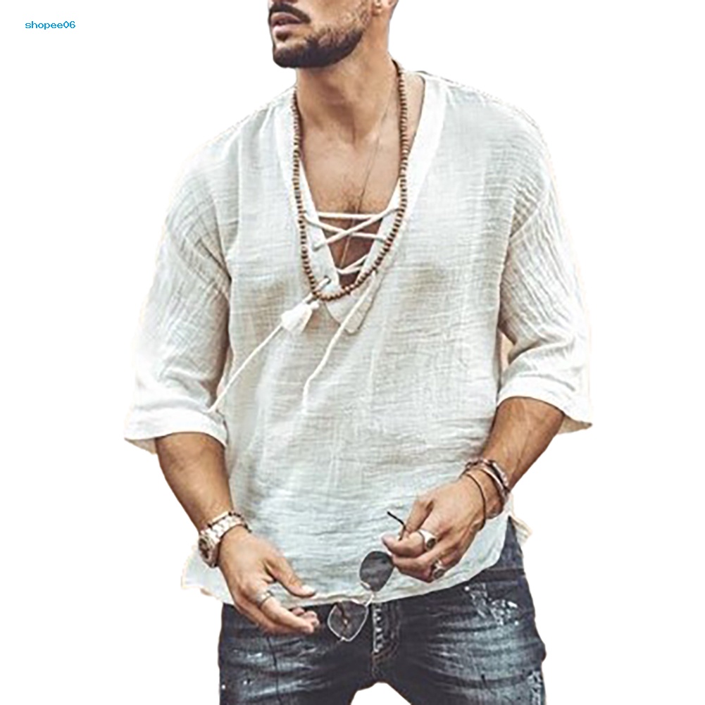 Áo nam Tay Lửng Cổ Chữ V Màu Sắc Thời Trang