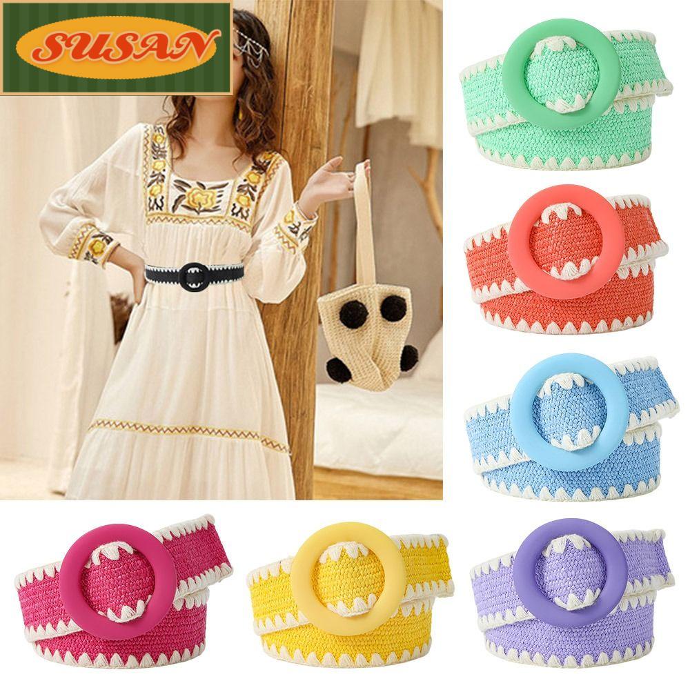 SUSANS Thắt Lưng Bện Sợi Rơm Co Giãn Cho Nữ