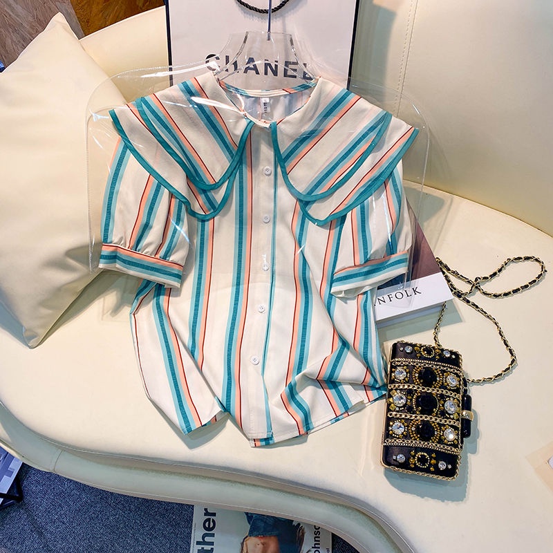 Áo Sơ Mi Hai Lớp Cổ Búp Bê Màu Sắc Tương Phản Thời Trang Dành Cho Nữ