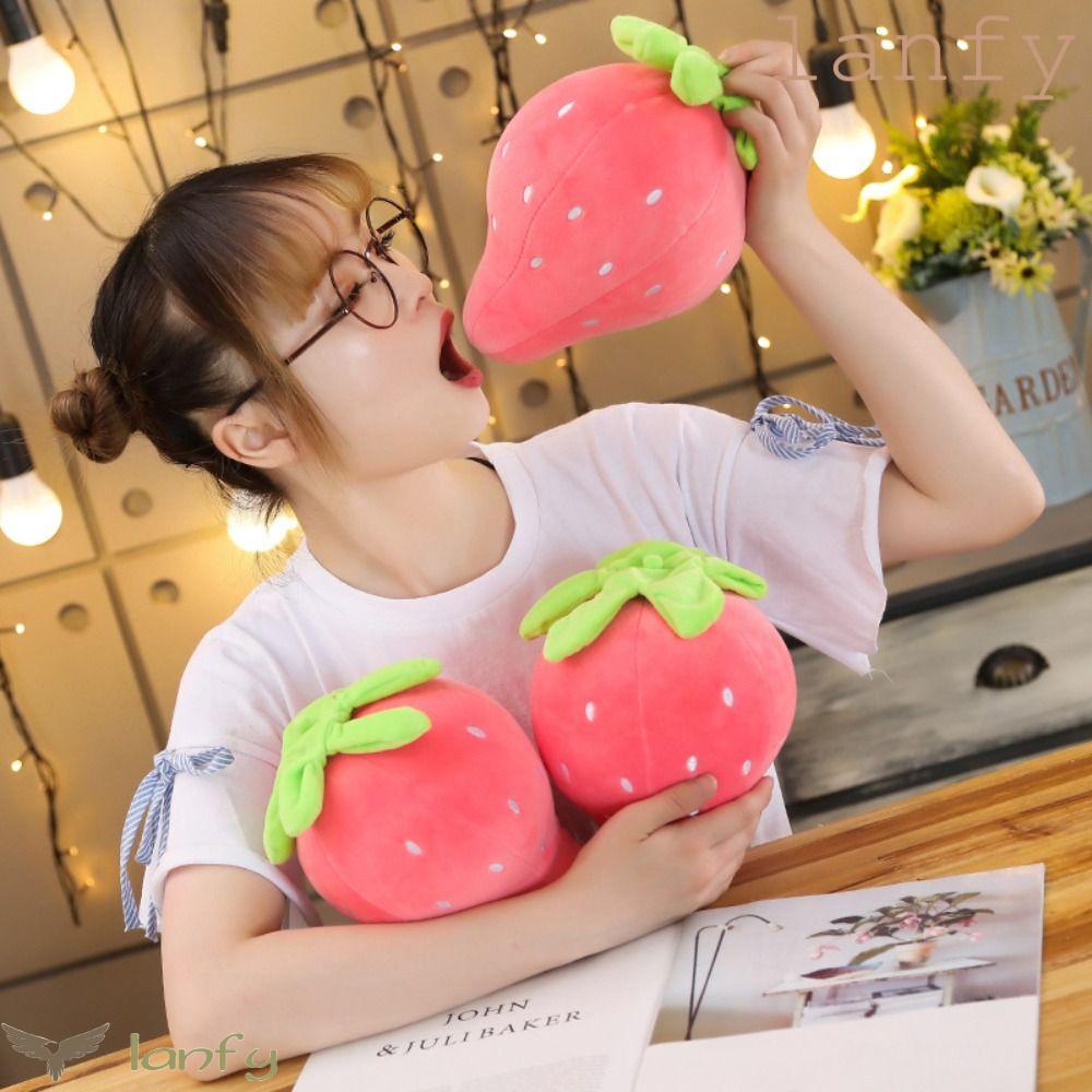 LANFY Gối Nhồi Bông Hình Trái Dâu Mini Trang Trí Nhà Cửa