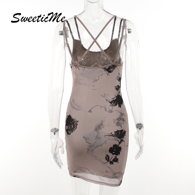 Đầm Ngắn Dáng Ôm In Hoa Chéo Dây Kiểu Retro Thời Trang 2023 Cho Bạn Gái