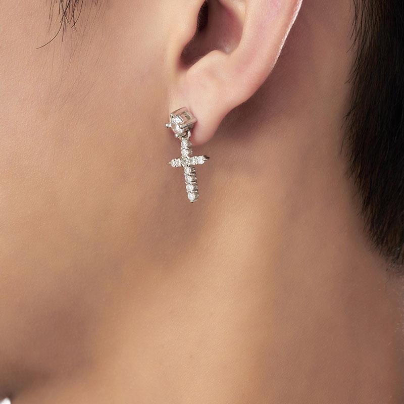 Khuyên Tai Hình Thánh Giá Đính Đá Zircon Cao Cấp Phong Cách Hip Hop Mới Dành Cho Nam Nữ