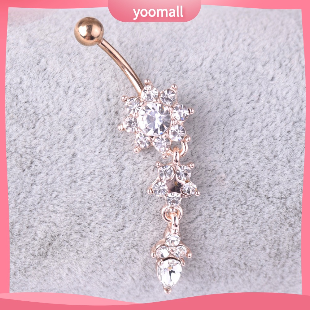 Khuyên Rốn Bằng Thép Không Gỉ Hình Hoa Đính Đá Cá Tính