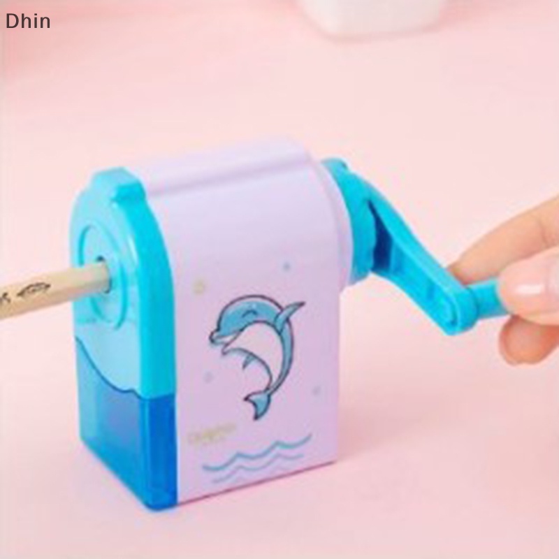 [Dhin] Student Hand Crank Pencil Sharpener Cartoon Print Pencil Sharpener School Supply COD