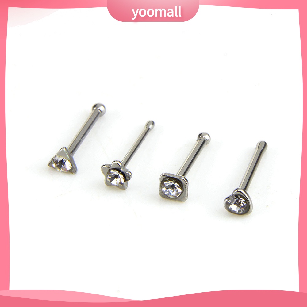 Set 14 Khuyên Mũi Thép Không Gỉ Đính Đá Nhân Tạo Thời Trang