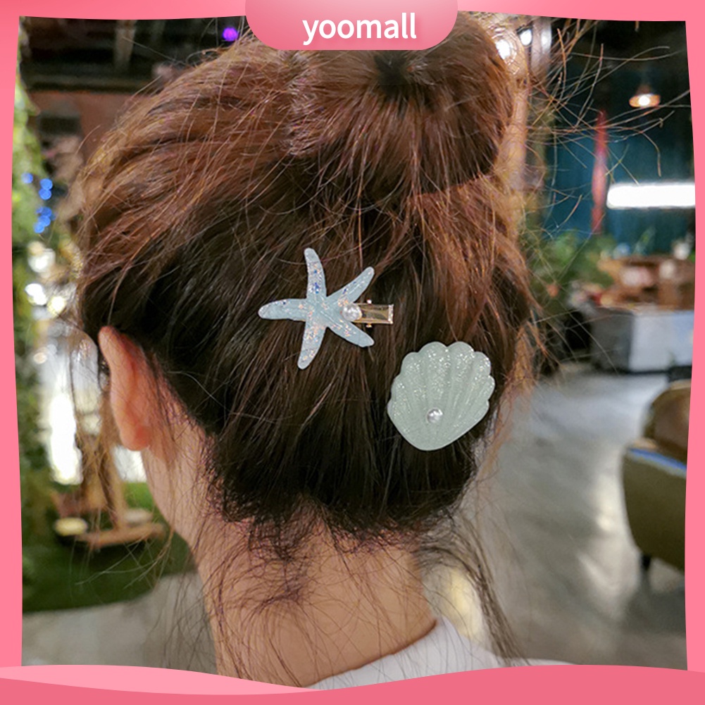 Set 2 Kẹp Tóc Hình Vỏ Sò / Sao Biển Đính Ngọc Trai Giả Thời Trang Cho Nữ