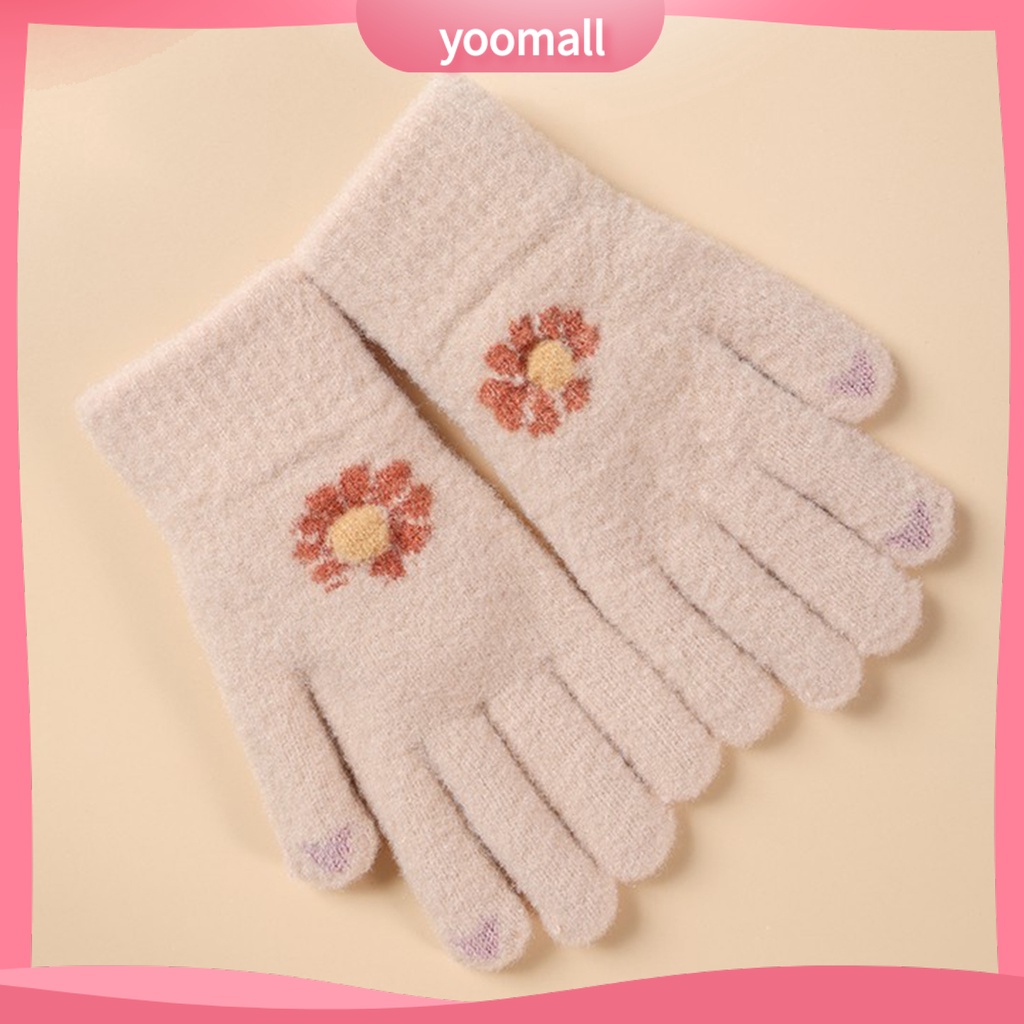 1 Đôi Găng Tay Lái Xe Chống Lạnh Mềm Mại Co Giãn In Họa Tiết Hoa Dễ Thương Có Thể Chạm Màn Hình Cảm Ứng