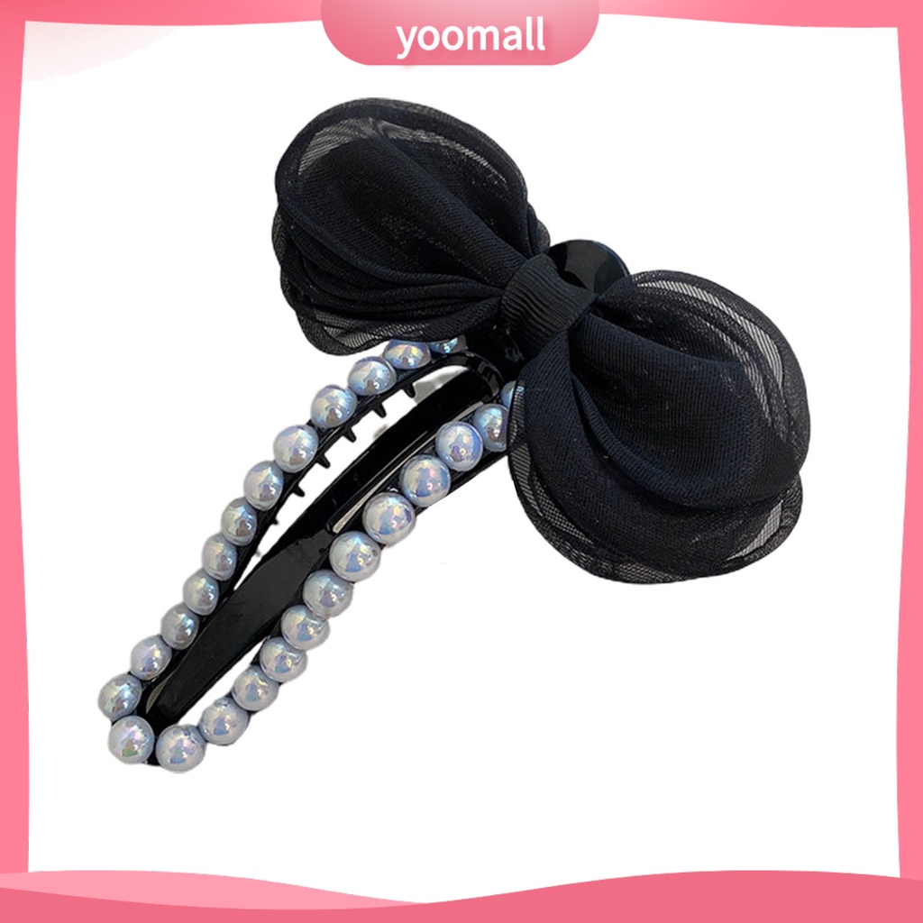 Kẹp Tóc Càng Cua Đính Ngọc Trai Giả Thắt Nơ Bằng Lưới Acrylic Chắc Chắn Cho Nữ
