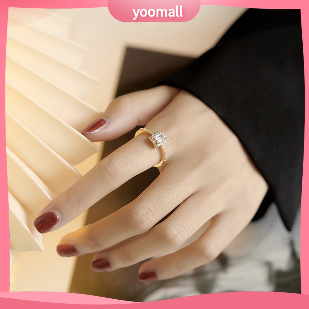 Nhẫn Mở Hình Vuông Đính Đá Tinh Xảo Cho Nữ