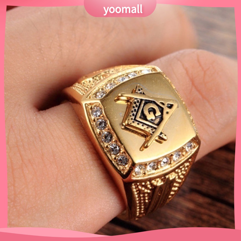 Nhẫn Nam Đính Đá Biểu Tượng Free-Mason Sang Trọng