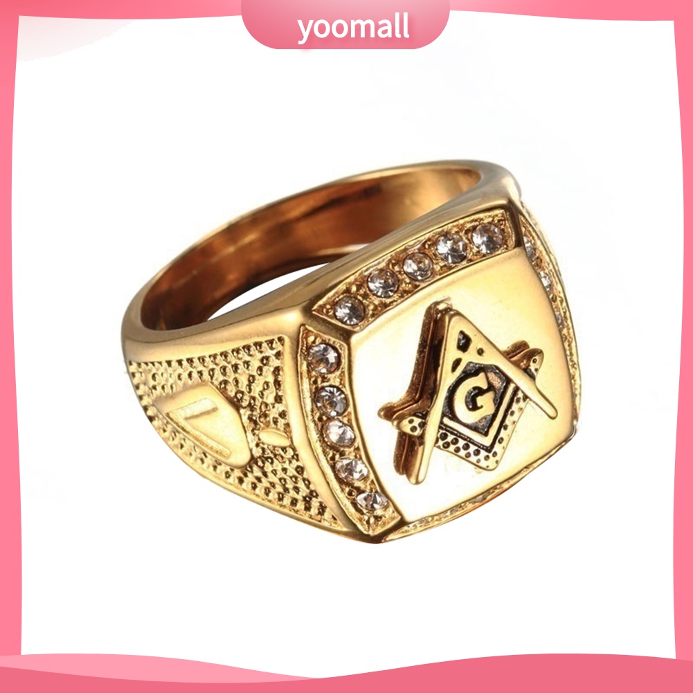 Nhẫn Nam Đính Đá Biểu Tượng Free-Mason Sang Trọng
