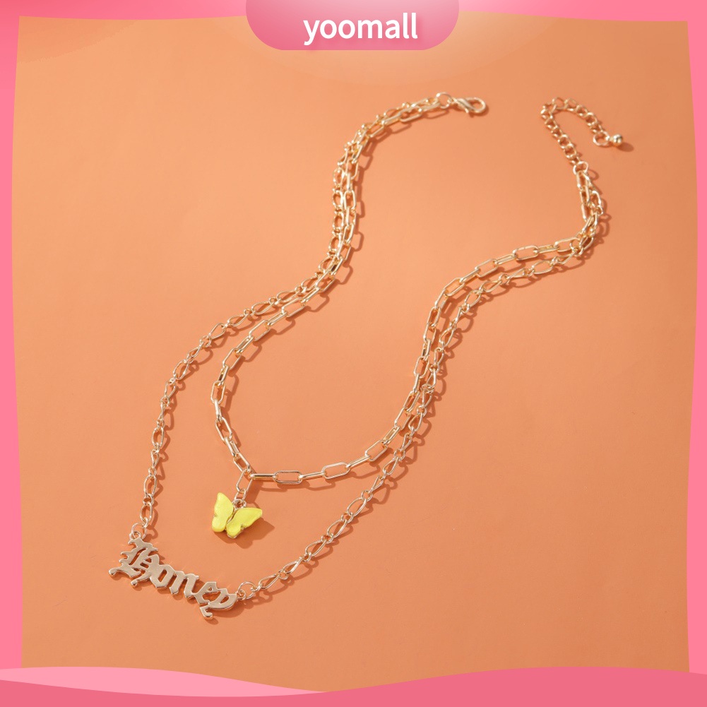 Vòng cổ Dài Hai Lớp Mặt Hình Bướm Và Chữ Cái Thời Trang