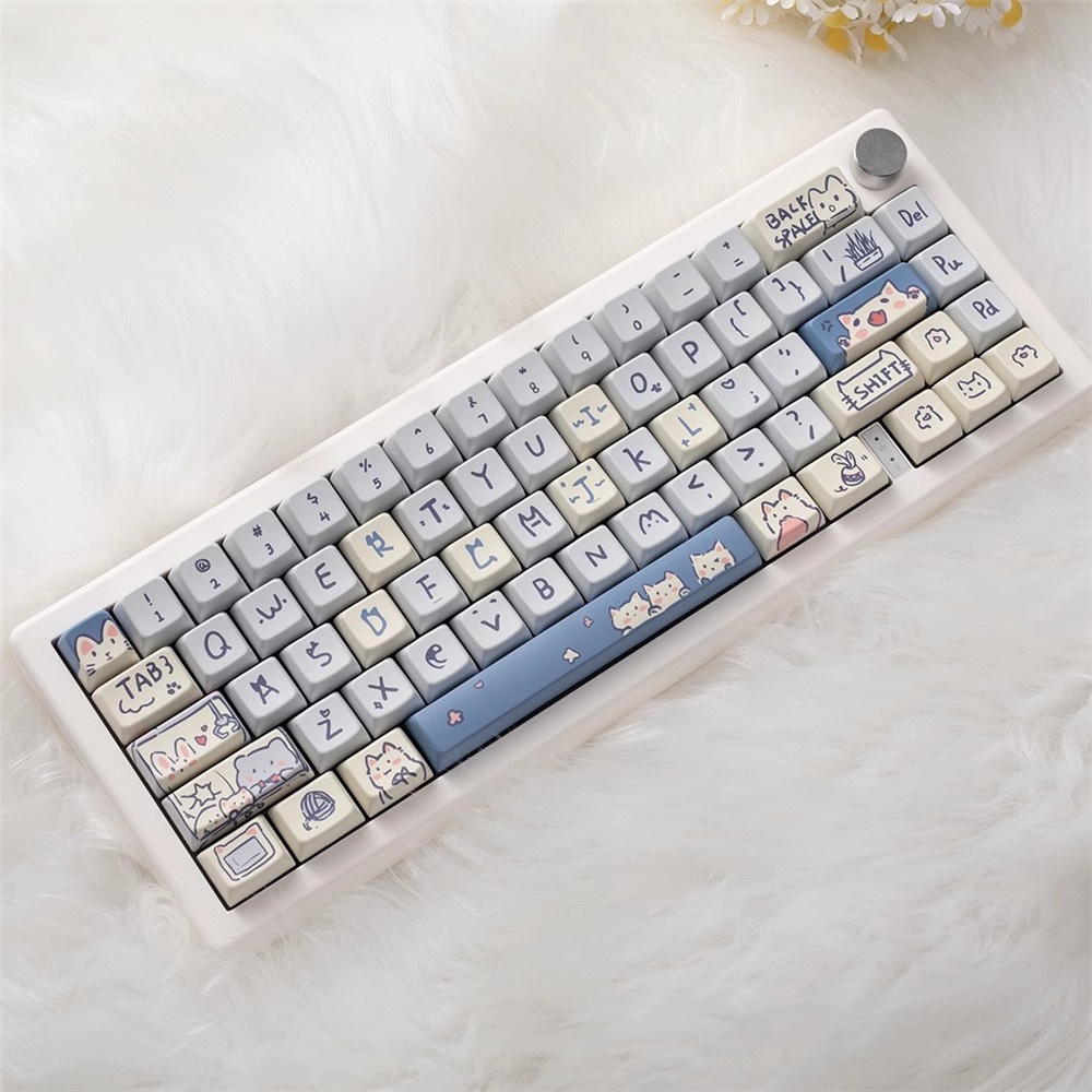 Blue Meow Meow keycaps PBT five-sided heat Sublimation MDA Profile For MX Switch Fit 61/64/68/87/96/104/108 Keyboard MDA Keycaps