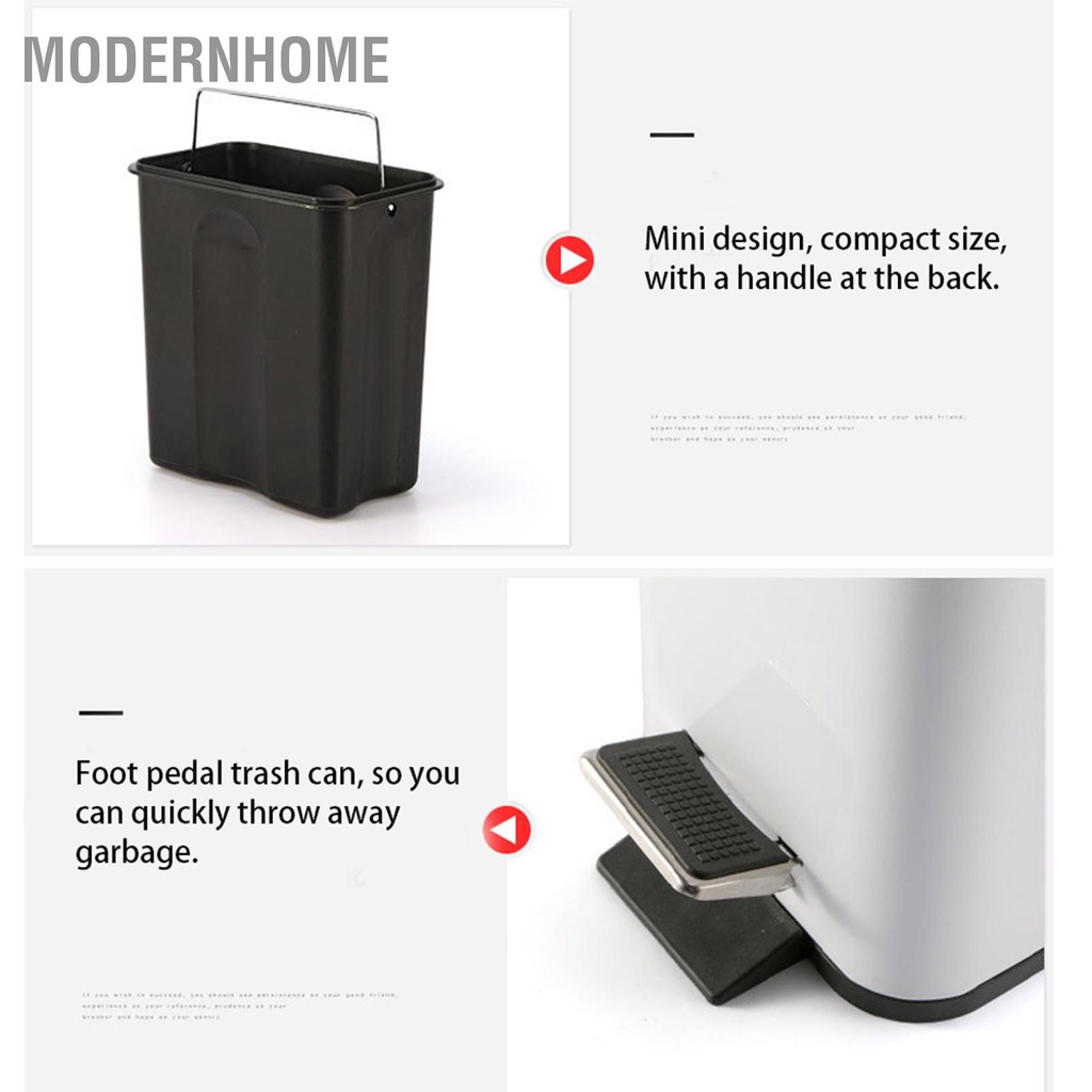 ModernHome Gia Đình Phòng Tắm Nhà Bếp Thép Không Gỉ Tắt Tiếng Đạp Rác Thùng Trắng 5L