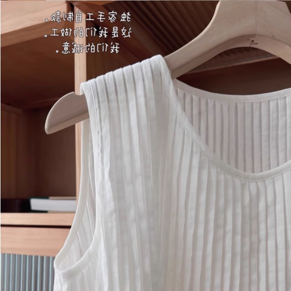 Áo Sơ Mi Cotton Lanh Không Tay Dáng Rộng Xếp Ly Thời Trang Mùa Hè Cho Nữ