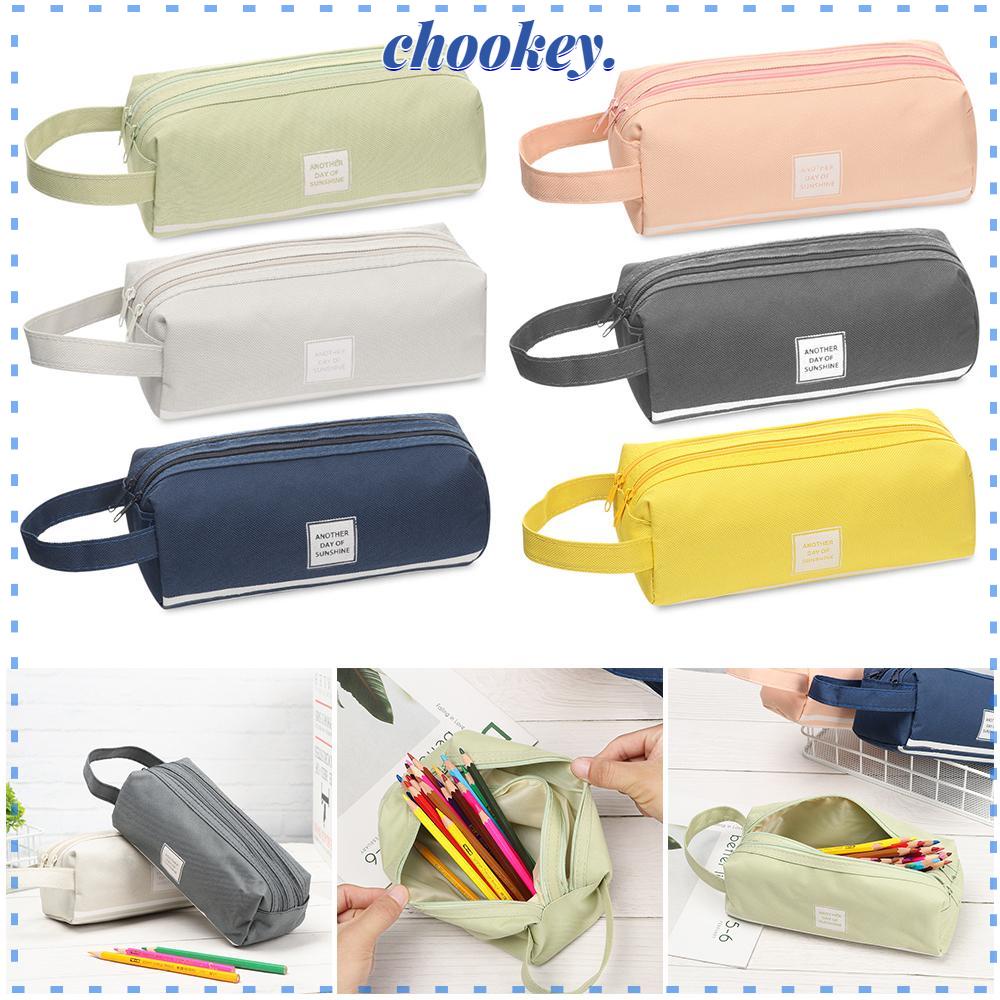 CHOOKEY Túi Đựng Bút Bằng Vải Hai Ngăn Có Khóa Kéo Sức Chứa Lớn
