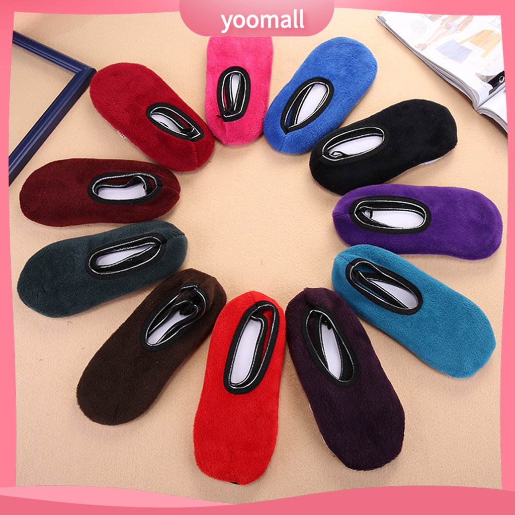 1 Đôi Vớ Dày Giữ Ấm Cổ Thấp Chống Trượt Màu Sắc Tương Phản Thời Trang Mùa Đông Cho Nữ