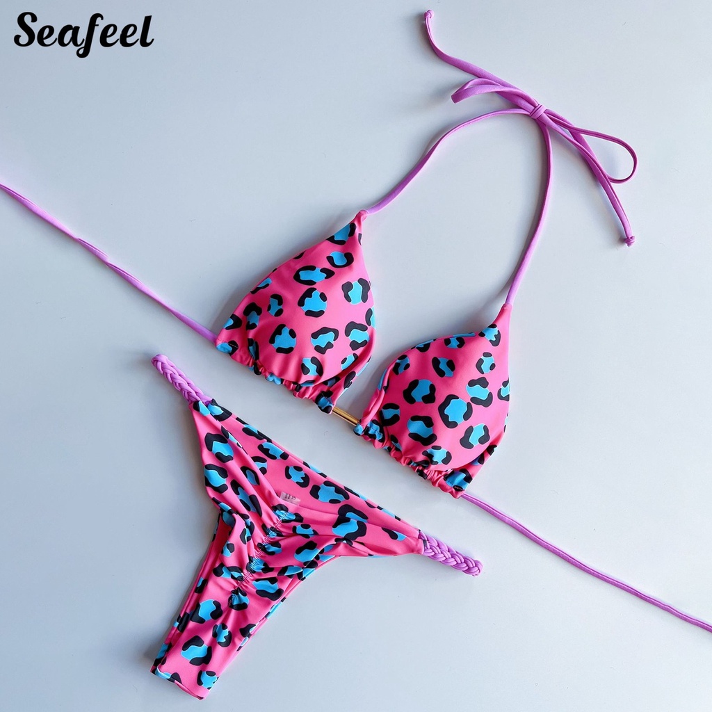 1 Bộ Đồ Bơi Bikini Có Đệm Nâng Ngực In Họa Tiết Da Báo Cho Nữ