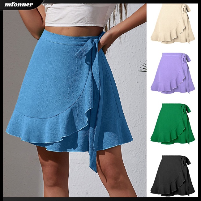 Chân Váy Ngắn Lưng Cao Cột Dây Màu Sắc Đơn Giản Thời Trang Mùa Hè Xinh Xắn Cho Nữ