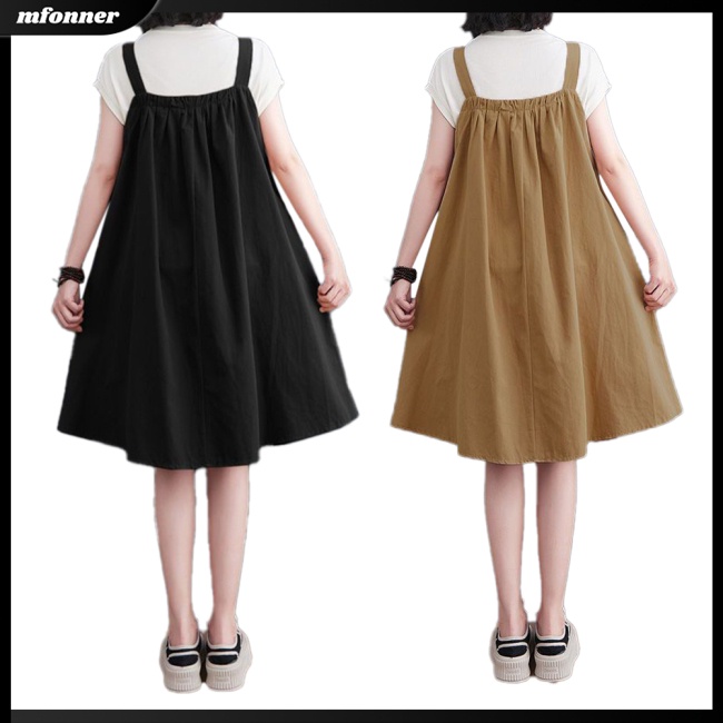 Đầm Xòe Mini Hai Dây Màu Trơn Có Túi Điều Chỉnh Được Thời Trang Mùa Hè Cho Nữ