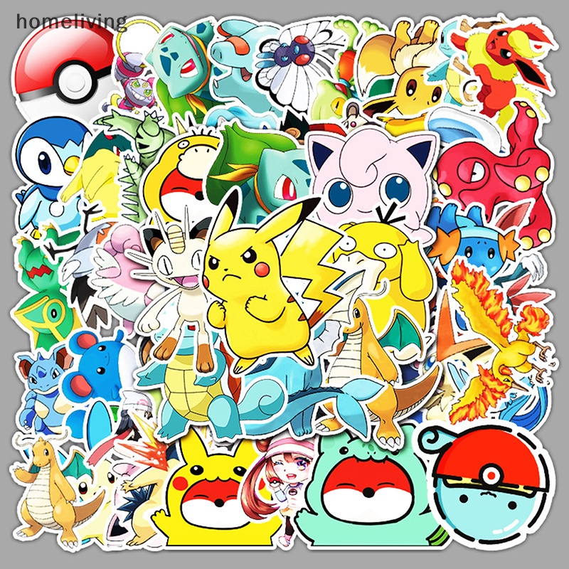 Bộ 50 Miếng Dán Họa Tiết Hoạt Hình Pokemon DIY Trang Trí Vali / Laptop / Va Li Cho Bé