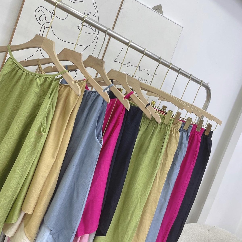 Set áo Yếm Nữ phối tầng quần xuông cạp chun chất đũi hàn mềm mát Tấm Clothes
