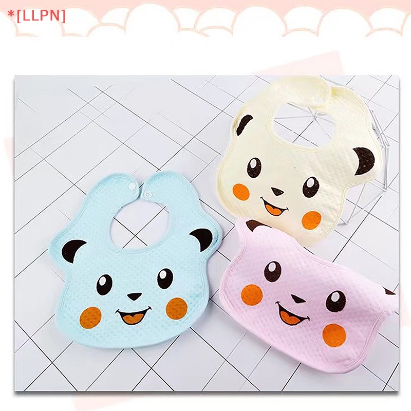 Yếm Ăn Bằng Cotton In Họa Tiết Gấu Hoạt Hình Dễ Thương Cho Bé