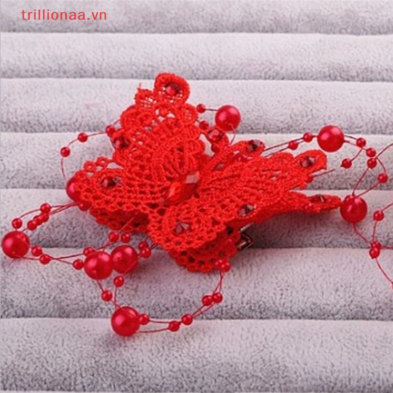 1 Kẹp Tóc Hình Bướm Đính Ngọc Trai Cho Cô Dâu