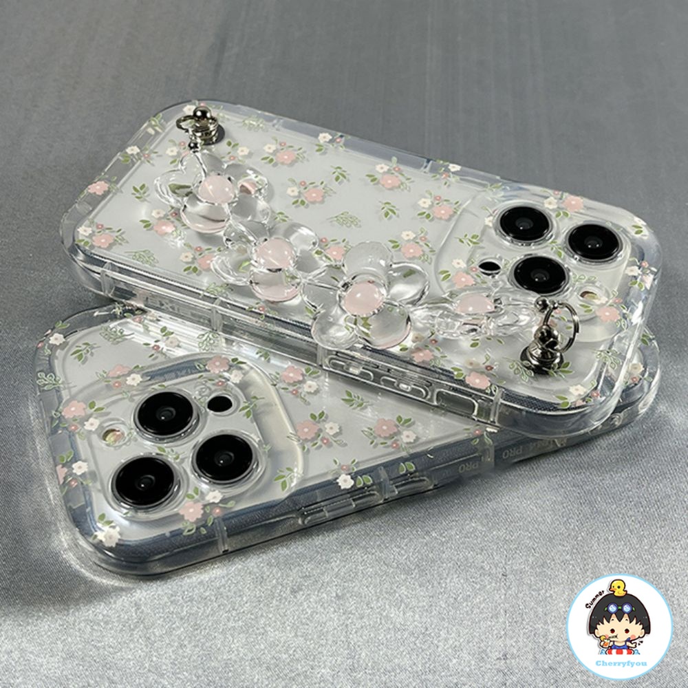Ốp Điện Thoại TPU Mềm Chống Sốc Họa Tiết Hoa Có Dây Đeo Tay Cho IPhone 11 12 13 14 Pro Max