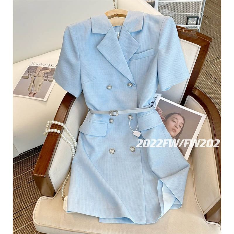 Đầm Suit Màu Xanh Nhạt Phong Cách Pháp Thời Trang Mùa Hè 2023 Mới Cho Nữ