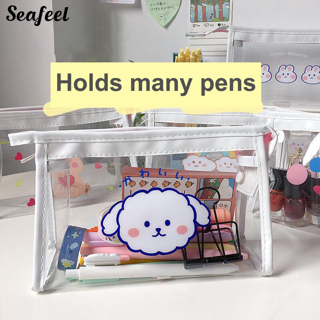 Túi Đựng Bút Trong Suốt Chống Bụi Sức Chứa Lớn In Họa Tiết Hoạt Hình Dễ Thương