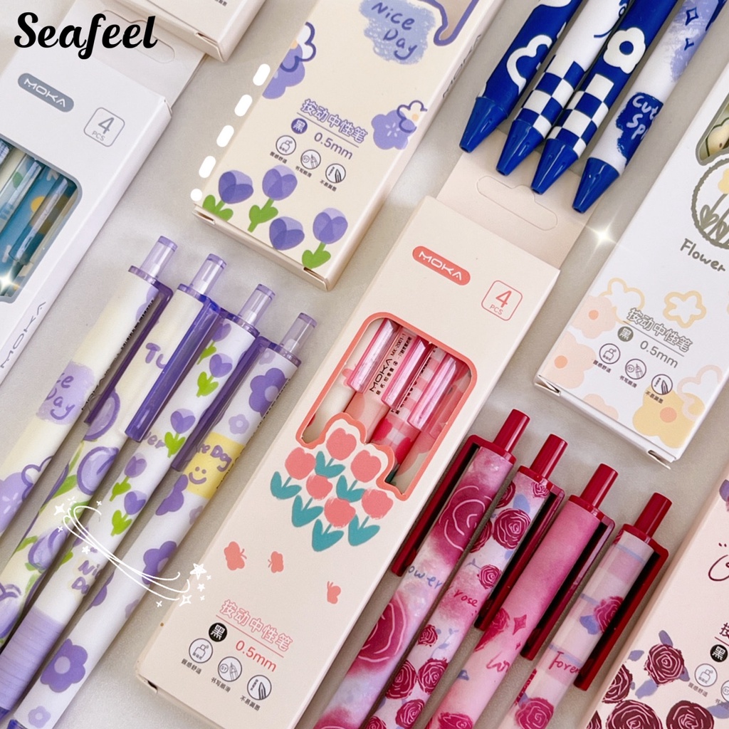 Set 4 Bút Thử Mực Đen Ngòi 0.5mm Kiểu Dáng Hoạt Hình