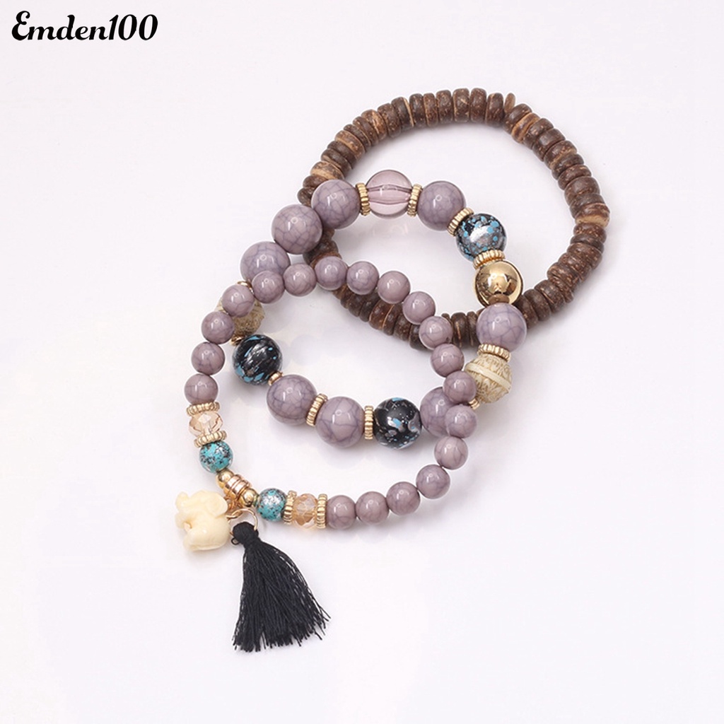 Set 3 Vòng Tay Chuỗi Hạt Gỗ Thời Trang Cho Nữ