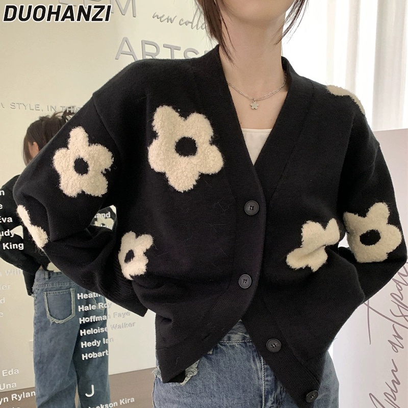 DUOHANZI  Áo Khoác cardigan Dệt Kim Mỏng Cổ Chữ V Thời Trang Mùa Xuân Mới Cho Nữ