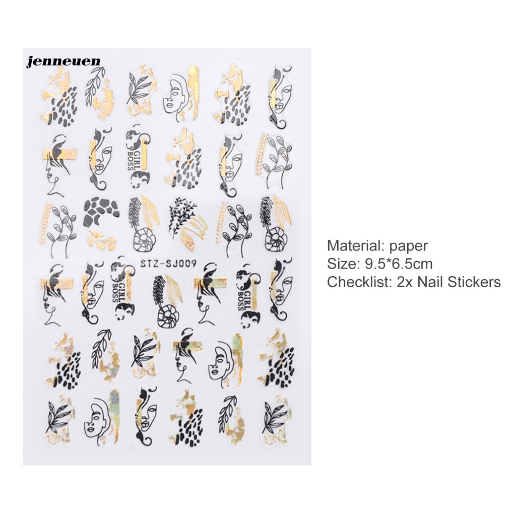 Set 2 Nhãn Dán Trang Trí Móng Tay Họa Tiết Hoa Lá Màu Đen Thời Trang Cho Nữ