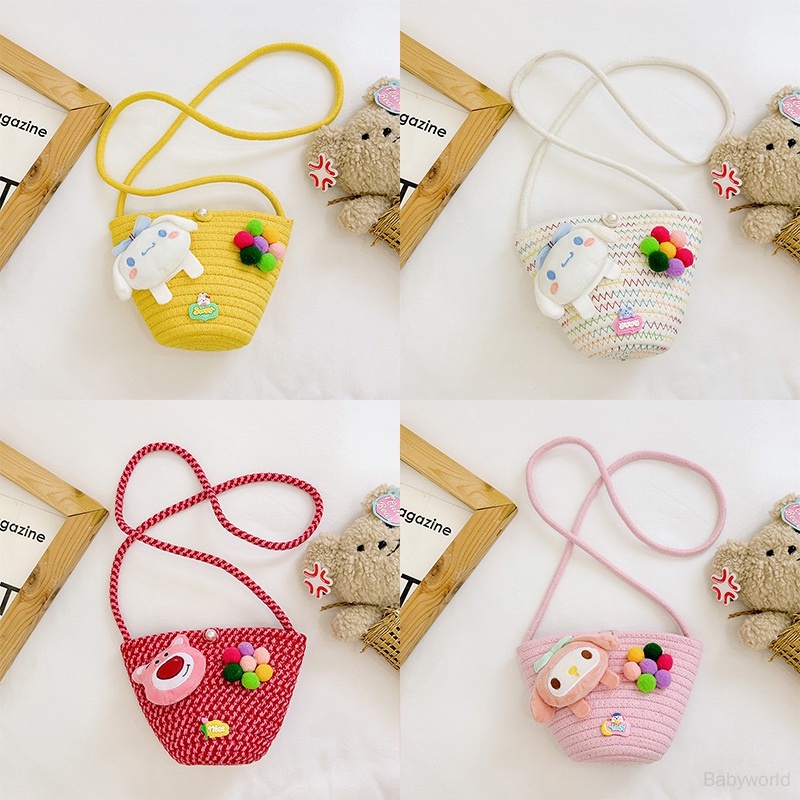 Túi Cói Đeo Chéo mini In Họa Tiết Hoạt Hình Dễ Thương Thời Trang Đi Biển Cho Bé Gái
