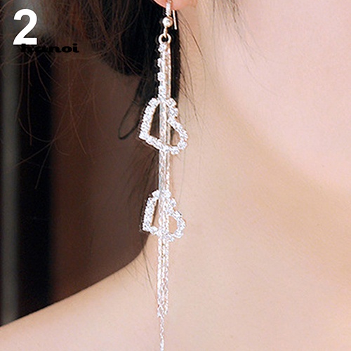 Bông Tai Dài Hình Trái Tim Đính Đá Thời Trang Dành Cho Nữ