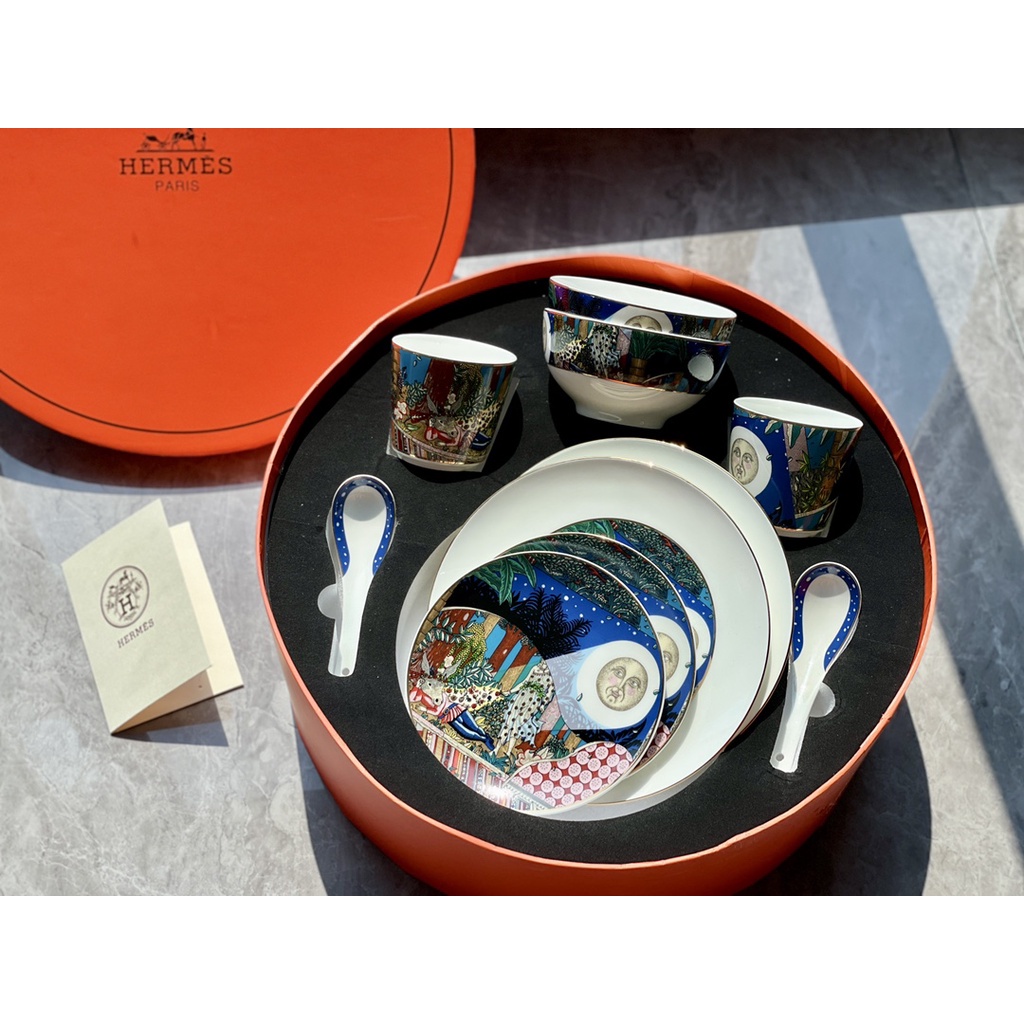 ⭐️😍Bộ 10 Món Chén Đĩa + Đĩa + Muỗng Hermes Midsummer Night 'S Dream Series Cao Cấp