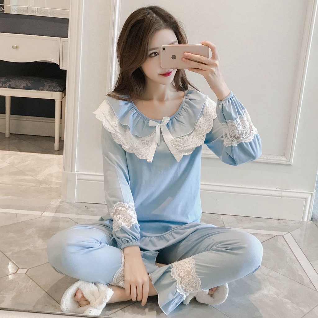 Bộ Đồ Ngủ Dài Tay Phong Cách Công Chúa Thời Trang Xuân Thu 2023 Cho Nữ