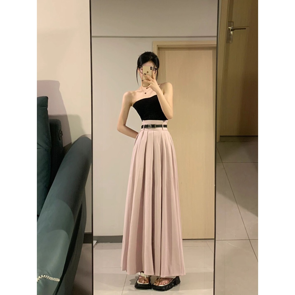 Bộ Áo Ống + Chân Váy Dài Xếp Ly Phong Cách Pháp Thời Trang Mùa Hè Hàng Mới 2023 Dành Cho Bạn Nữ