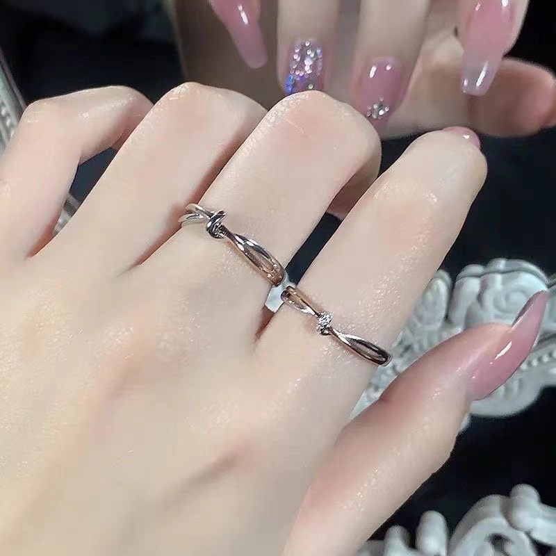 Set 2 Nhẫn Bạc Cổ Điển Có Thể Điều Chỉnh Kích Thước Dành Cho Cặp Đôi