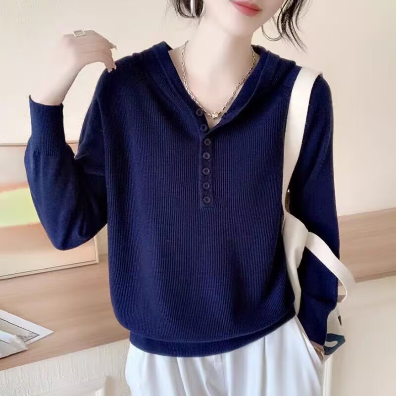 Áo len MULTIPLICATION dáng rộng có mũ trùm đầu màu sắc đơn giản thời trang 2023 xuân thu cho nữ